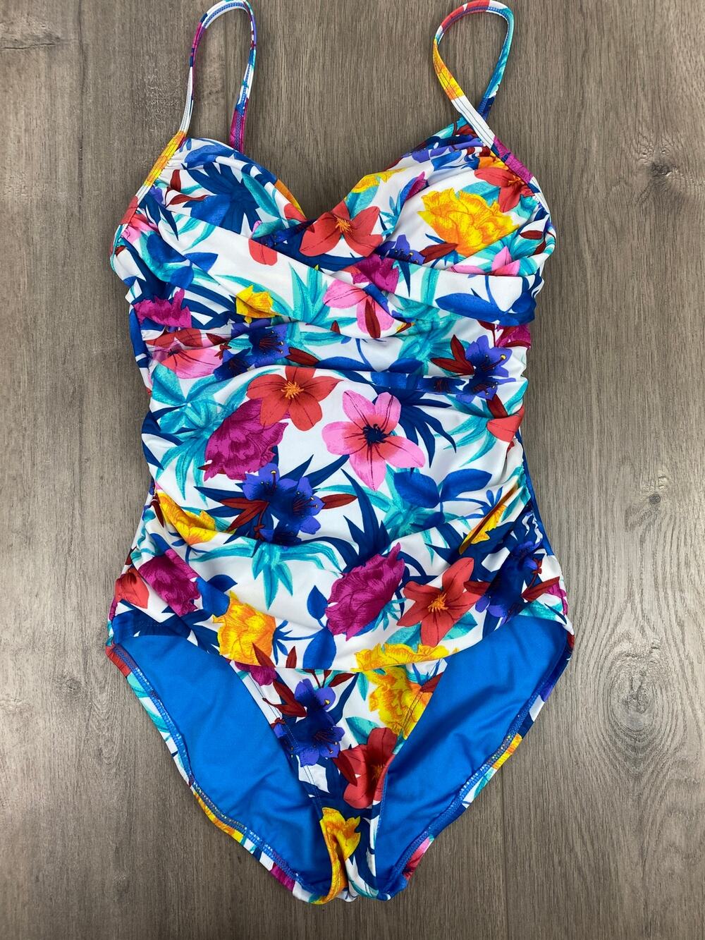 Bleu Rod Beattie Pink&Blue Tropical Floral One Piece Swimsuit Sz.10 NWT